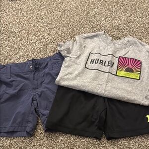 Hurley Gray Tee with Navy and Black Shorts